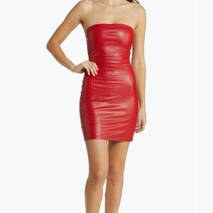 Naked Wardrobe Croc Embossed Strapless Faux Leather Minidress